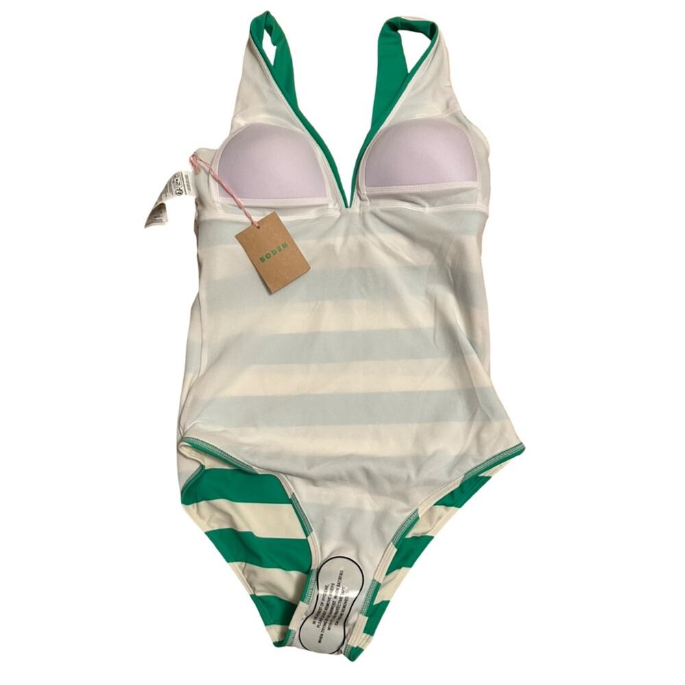 NEW - BODEN women PORTO V-NECK resin buckle one piece swimsuit green white SZ 6L - Picture 8 of 15